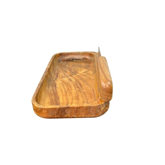 Vintage Oliv-Art Olive Wood Butter Dish with Metal Knife Made in Spain - Picture 3 of 7